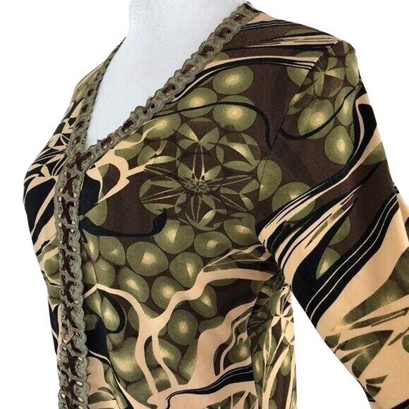 Viola Jersey Stretch V Neck Geometric Top Long Sleeves Pullover Size Large - Picture 7 of 8